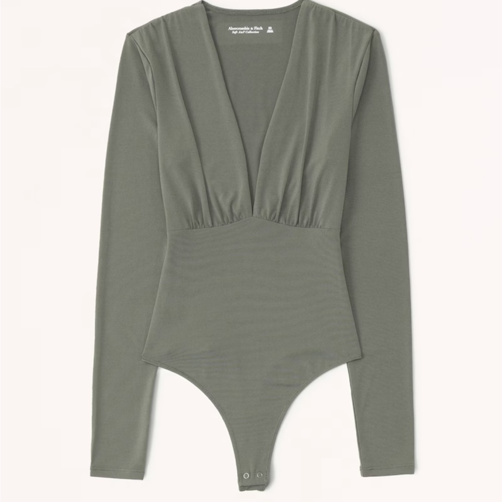 NWT Small Abercrombie Long Sleeve Slinky V-Neck Bodysuit  - Olive